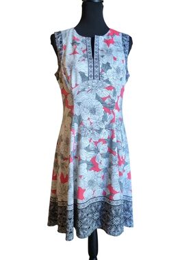 Adore Sleeveless Floral Midi Dress in Coral, White & Black